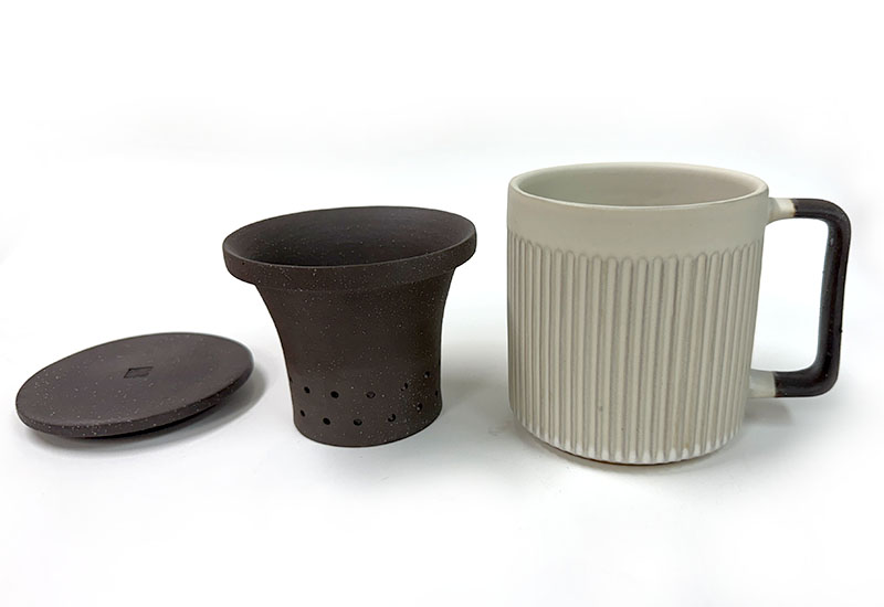 直紋泡茶杯550ml-粉引白（杯、茶濾內膽、蓋子三件式）